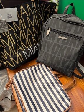 Group of bags DKNY Black Logo Backpack, Miami tote and cosmetics bag